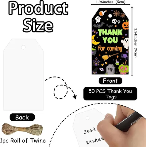 Halloween Geschenkanhänger Danke Hängeetiketten Mit Seil Für Party Kürbis Skelett Geist Hexe Muster Dekorative Papieranhänger