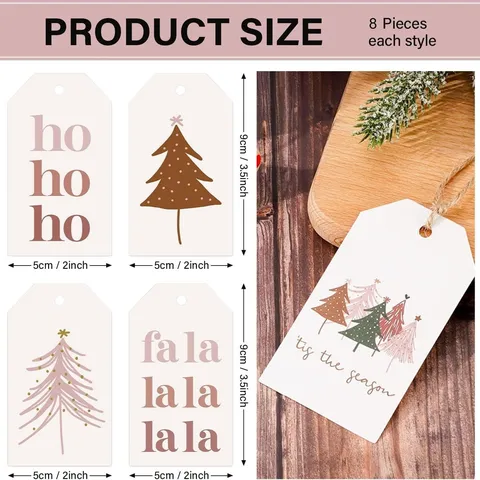 Lot d'Étiquettes de Cadeau de Noël Minimaliste Illustration Sapin de Noël Flocon de Neige Papier Couché Étiquettes pour Boîte Cadeau Décor Boulangerie