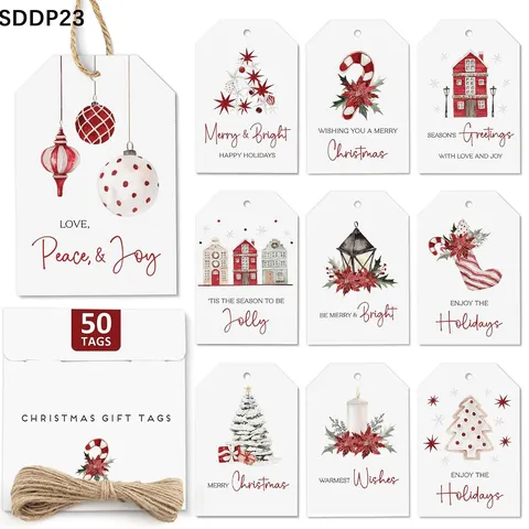 Etiquetas De Regalo De Navidad Vintage En Acuarela Con Cordel Etiquetas Para Colgar Para Decoración De Regalos De Navidad Colección