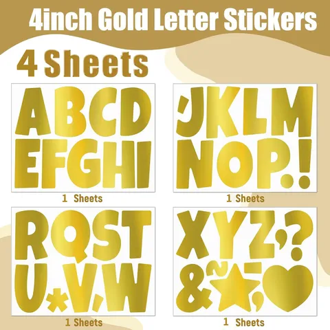Waterproof Vinyl Alphabet Letter Stickers For Classroom Bulletin Board Self-Adhesive Metallic Large English Letters Symbols Decals Kit For Chalkboard DIY Home Wall Crafts Decoration