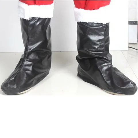 Kerstman Laarshoezen Met Witte Nepbontrand Zwarte Kunstleren Laarzen Voor Kerst Kostuumfeest Cosplay Accessoires Heren Dames