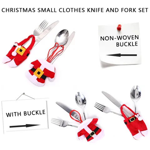 Juego de Porta Cubiertos de Navidad de Tela Ropa de Papá Noel Reno Muñeco de Nieve Patrón Funda para Tenedor Cuchara para Decoración de Cena