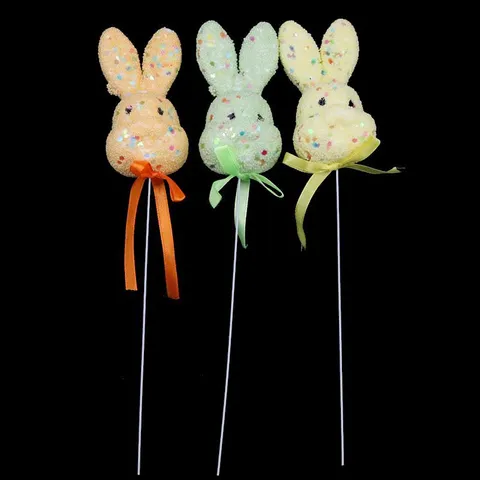 Décoration de Pâques en Mousse Paillettes Lapin Œuf Picks Multicolore Nœud en Ruban Tuteurs pour Bouquet Agencement de Lieu Fête Fournitures