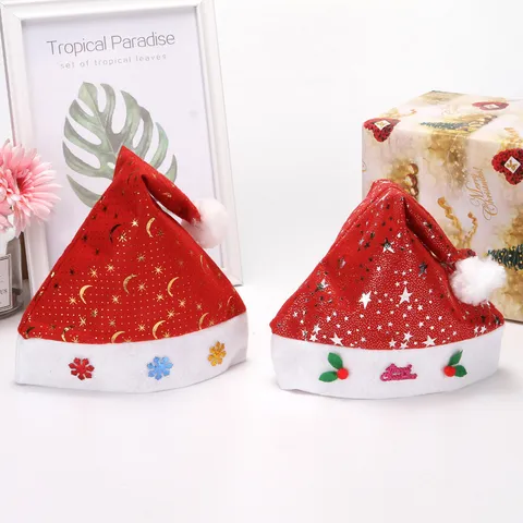 Kids Christmas Hat Red Non-Woven Fabric Gold Silver Star Moon Pattern Merry Christmas Sequin Decoration Party Hat For Children