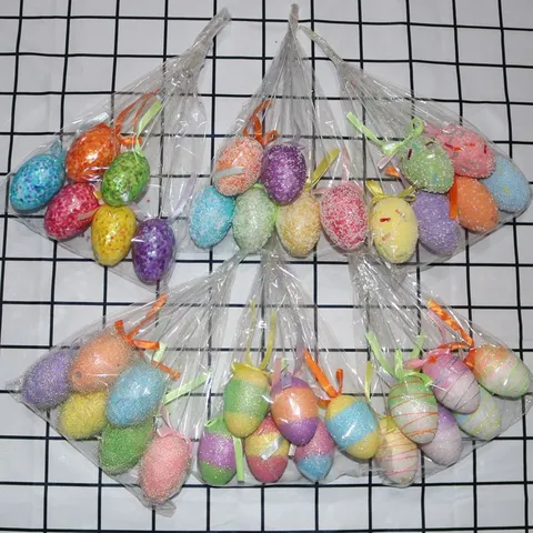 Schaumstoff Ostereier Stecker Mehrfarbig Glitzer Pailletten Muster Ei Blumenstäbe Bandschleife Festliche Party Garten Baum Dekoration Ornamente Kinder Geschenke