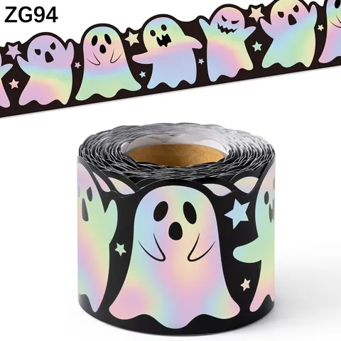 Adesivi per Bordi di Bacheche di Halloween Fantasmi Olegrafici Laser Autoadesivi a Bordo Ondulato Decorazione Aula