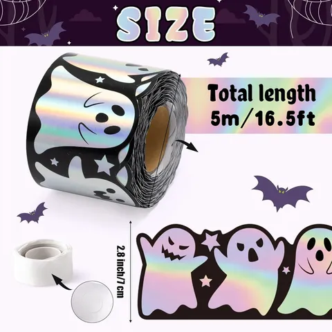 Adesivi per Bordi di Bacheche di Halloween Fantasmi Olegrafici Laser Autoadesivi a Bordo Ondulato Decorazione Aula
