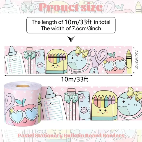 Back To School Bulletin Board Border Stickers Self Adhesive Cartoon Stationery Pattern Classroom Wall Decoration Paper Trim For Kindergarten