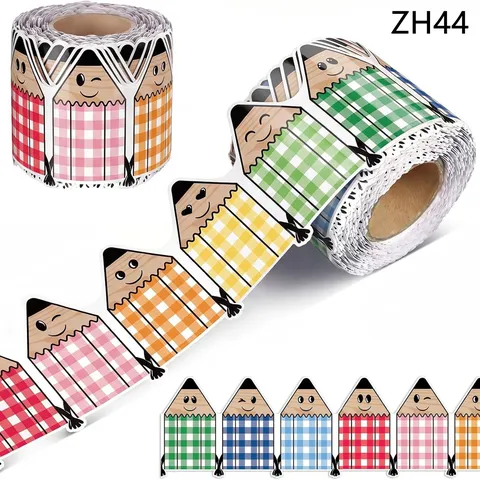 Cartoon Colorful Gingham Pencil Bulletin Board Borders Self Adhesive Trim For School Classroom Blackboard Wall Decor Stickers