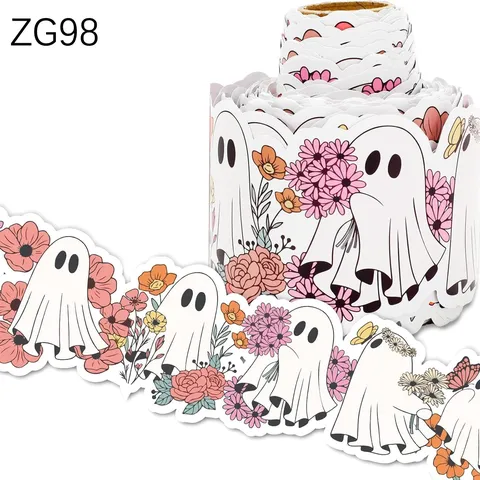 Schattige Spook Bloem Halloween Prikbord Rand Decoratie Zelfklevende Golvende Rand Trim Voor School Klaslokaal Schoolbord Feest Wanddecoratie