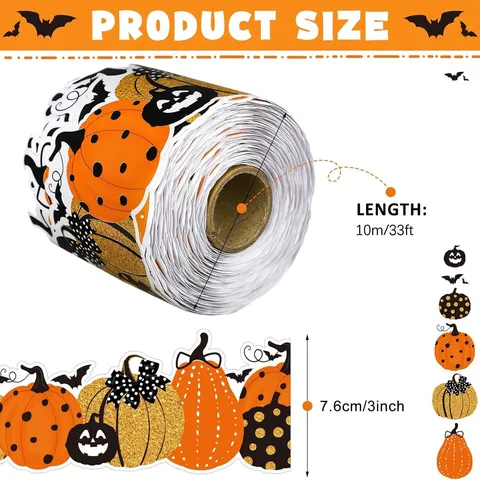 Adesivi per Bordi di Bacheche Ondulati di Halloween Design Colorato con Zucca e Pipistrello Bordo Autoadesivo per Decorazione di Classe Ufficio Casa Festa