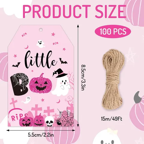 Halloween Rosa Kürbis Geist Geschenkanhänger Mit Schnur Little Boo Kürbisgesicht Fledermaus Spinnennetz Muster Kunstdruckpapier Anhänger Für Kekstüten Geschenkboxen Halloween Party Deko