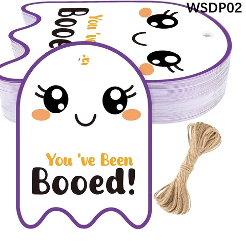 Süße Gespensterform Halloween Geschenkanhänger Mit Juteschnur Papieranhänger Für Feiertags Süßigkeitenbeutel Verpackungsdekoration