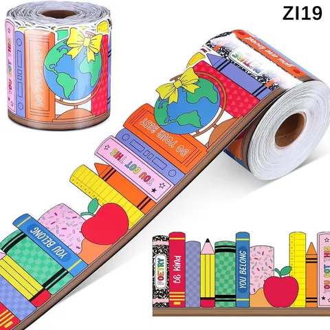 Educational Bulletin Board Border Stickers Cartoon Books Globe Pencil Pattern For Classroom Kindergarten Wall Decor