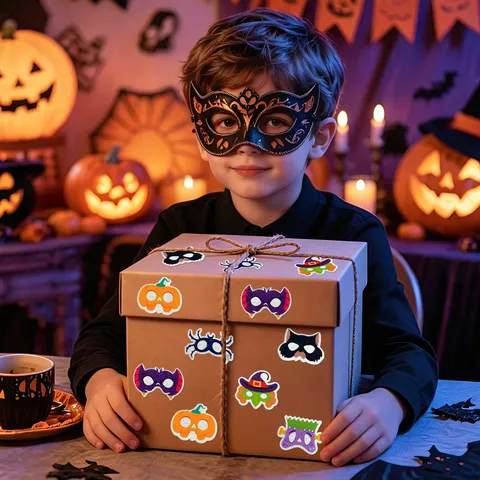 Halloween Mask Glitter Sticker Roll Party Favor Gift Bag Seal DIY Scrapbooking Decoration Pumpkin Bat Spider Witch Hat Stickers