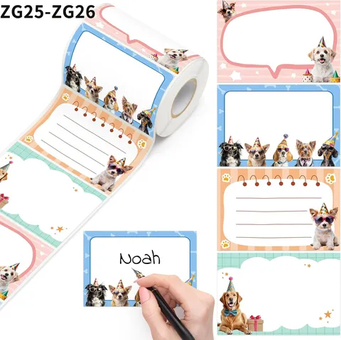 Dog Name Tags Stickers Roll Rectangular Self-Adhesive Labels Cute Animal Classification Tags For School Office Home Organization