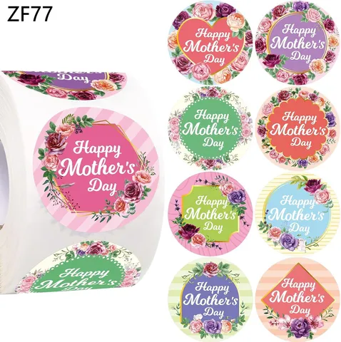 Autocollants Floraux Fête des Mères Ronds Auto-adhésifs Décoratifs pour Cadeaux DIY Cuisson Emballage Décoration Étiquettes de Papeterie à Motifs de Fleurs pour Boîtes Cadeaux