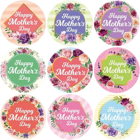 Autocollants Floraux Fête des Mères Ronds Auto-adhésifs Décoratifs pour Cadeaux DIY Cuisson Emballage Décoration Étiquettes de Papeterie à Motifs de Fleurs pour Boîtes Cadeaux