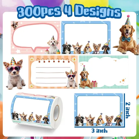 Dog Name Tags Stickers Roll Rectangular Self-Adhesive Labels Cute Animal Classification Tags For School Office Home Organization