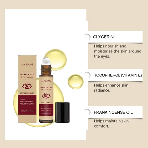 Frankincense Castor Oil Eye Roller Serum Anti Aging Moisturizing Nourishing Eye Care Liquid Portable Eye Massage Roller
