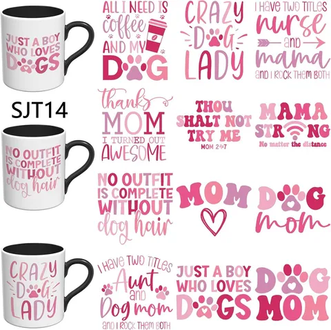 UV Transfer Pink Letter Dog Theme Stickers Waterproof DIY Decorative Decals For Water Cups Bottles Glass Scrapbooking