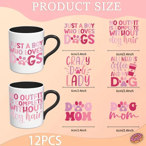 UV Transfer Pink Letter Dog Theme Stickers Waterproof DIY Decorative Decals For Water Cups Bottles Glass Scrapbooking