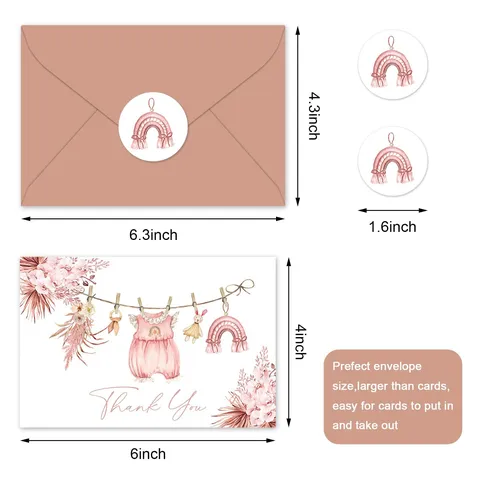 Boheems Stijl Aquarel Bloemen Thank You Wenskaarten Set Met Enveloppen En Stickers Voor Baby Shower Bruiloft Feest