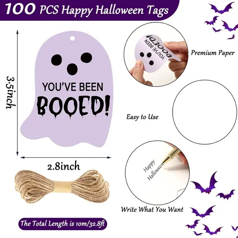 Etichette Regalo di Halloween a Forma di Fantasma Graziose Etichette di Carta Colorate Con Corda di Canapa per Decorazione Festa