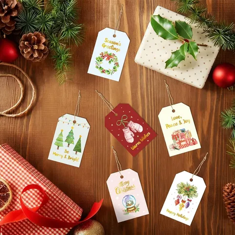 Aquarel Kerst Cadeaulabels Met Touwen Papieren Kaarten Feestelijke Hangkanarten Voor Cadeaus Snoepzakjes Bruiloft Feest DIY Craft