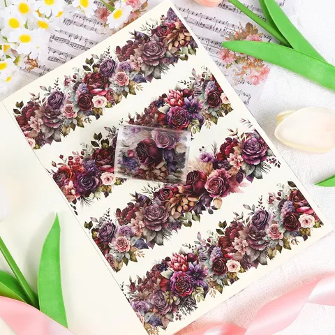 Wasserdichte PET-Blumenaufkleber Rolle Vintage Florales Dekoband Für Scrapbooking Journal Notizbuch Material DIY Schreibwaren