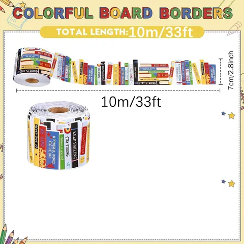 Retro Book Spine Bulletin Board Borders Self Adhesive Waterproof Paper Stickers Colorful Classroom Library Wall Decor Trim