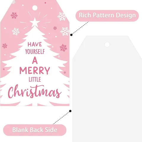 Etichette Regalo di Natale Rosa Con Cordino Etichette di Carta per Decorazioni Albero di Natale Confezioni Regalo Festive