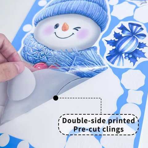 Christmas Window Clings Snowman Christmas Tree Static Film Double Sided Printed Waterproof Reusable Glass Stickers For Holiday Mall Home Decoration