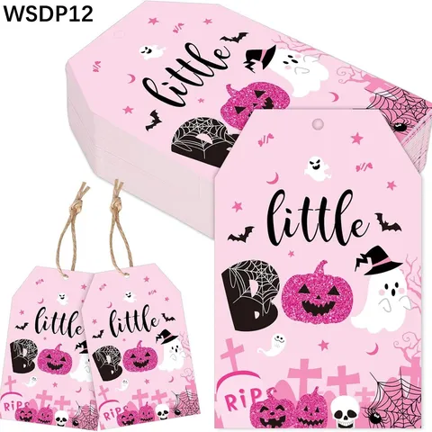 Halloween Rosa Kürbis Geist Geschenkanhänger Mit Schnur Little Boo Kürbisgesicht Fledermaus Spinnennetz Muster Kunstdruckpapier Anhänger Für Kekstüten Geschenkboxen Halloween Party Deko