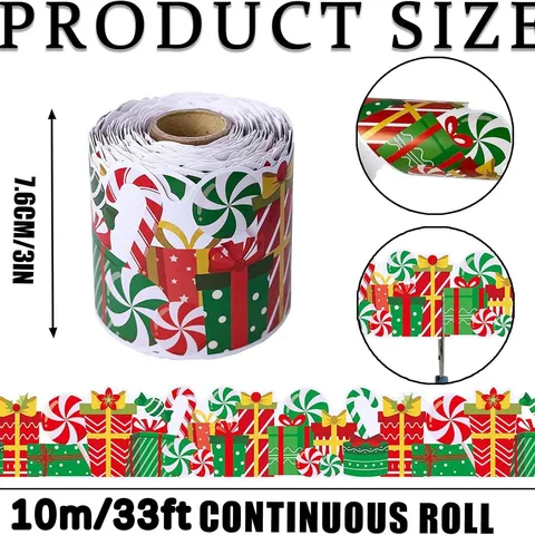 Adesivi per Bordi della Bacheca di Natale Rosso Verde Scatola Regalo Modello di Caramelle Bordo Ondulato Aula Ufficio Adesivo Decorativo da Parete Rotolo