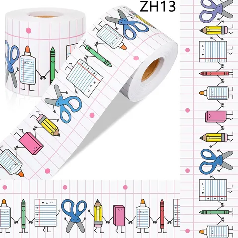 Cartoon Stationery Bulletin Board Border Stickers Scalloped Edge Decorative Wall Decal Roll For School Classroom Office