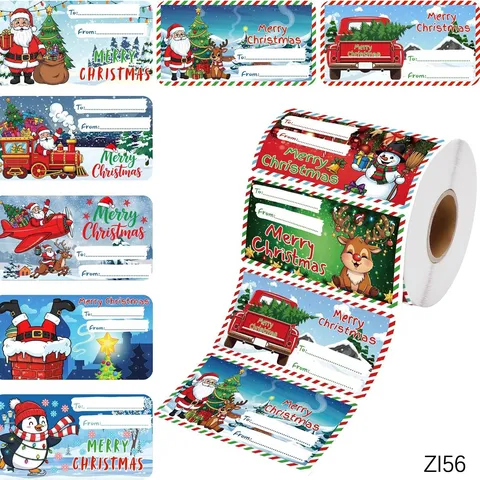 Christmas Gift Label Stickers To From Cartoon Santa Reindeer Truck Snowman Patterns Self Adhesive Present Name Tag Decorations