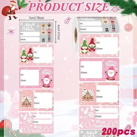 Pink Christmas Gift Stickers Nutcracker Santa Claus Gingerbread House To From Gift Labels Festive Holiday Seal Stickers
