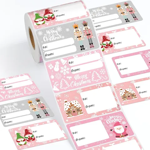 Pink Christmas Gift Stickers Nutcracker Santa Claus Gingerbread House To From Gift Labels Festive Holiday Seal Stickers