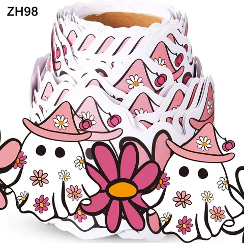 Autocollants de Bordure d'Halloween Fleur de Fantôme Dessin Animé Mignon Imperméable Autocollant Décoration de Tableau Bulletin Fenêtre Rouleau