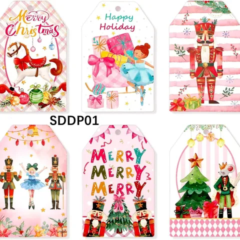 Pink Christmas Gift Tags Nutcracker Ballet Soldier Hand Drawn Paper Labels Hanging Decor DIY Present Wrap Labels With Hemp Rope