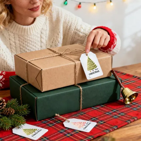 Christmas Watercolor Tree Gift Tags Merry Christmas Paper Labels For Holiday Wrapping Gift Boxes Tags With Hemp Rope