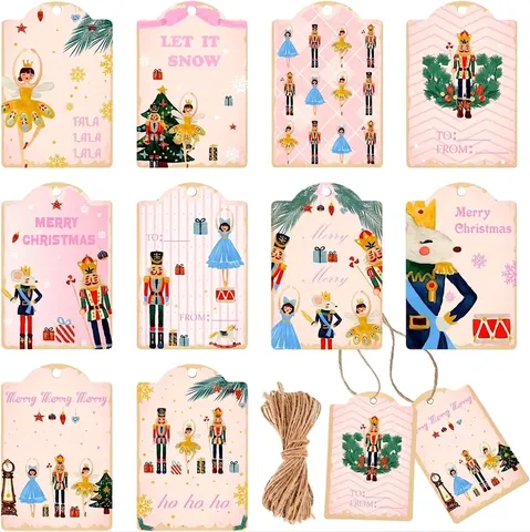 Etiquetas de Regalo de Navidad de Cascanueces Rosa Claro Bailarina Etiquetas Colgantes Con Cuerda para Decoración de Fiesta Caja de Regalo Tarro de Dulces