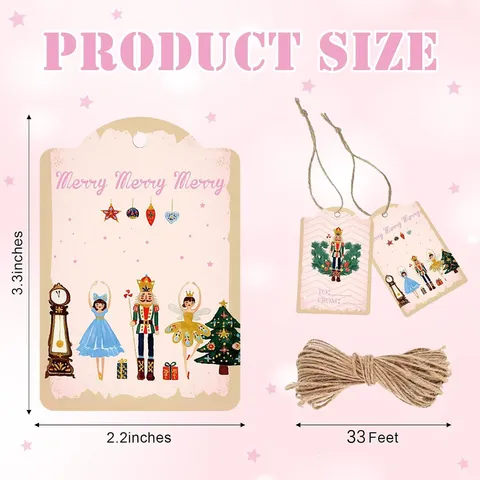 Etiquetas de Regalo de Navidad de Cascanueces Rosa Claro Bailarina Etiquetas Colgantes Con Cuerda para Decoración de Fiesta Caja de Regalo Tarro de Dulces