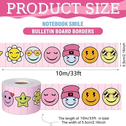 Pink Cartoon Bulletin Board Borders Heart Star Smiley Face Scalloped Border Trim For Classroom School Chalkboard Self Adhesive Sticker