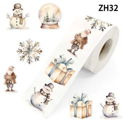 Mignons Autocollants Aquarelle de Noël Père Noël Bonhomme de Neige Halloween Citrouille Canard Rouleau d Etiquettes Cadeau Autocollants Décoratifs de Fête