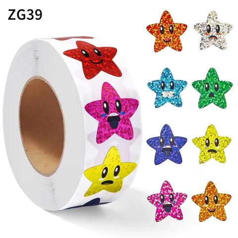 Holographische Stern Smile Gesicht Aufkleber Mehrfarbige Laser Selbstklebende Dekore Für Kinder DIY Scrapbooking Deko