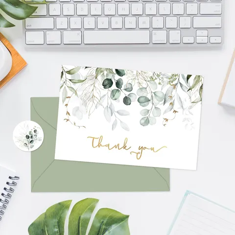 Elegant Art Paper Thank You Cards With Envelopes And Seals Pack Watercolor Plant Floral Greenery Lemon Greeting Cards Set For Wedding Birthday Party Stationery