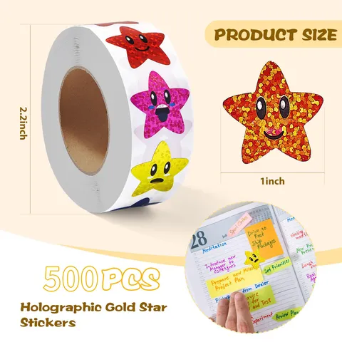 Holographische Stern Smile Gesicht Aufkleber Mehrfarbige Laser Selbstklebende Dekore Für Kinder DIY Scrapbooking Deko