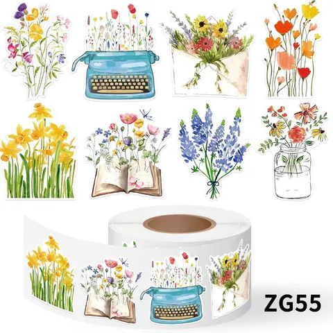 Aquarel Bloemen Stickers Rol Veldbloemen Scrapbooking Materiaal Decoratieve Labels Voor DIY Dagboek Cadeauverpakking